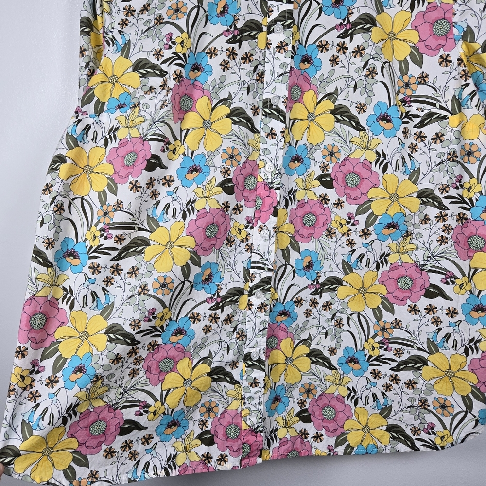 Talbots Vibrant Colorful Floral Cotton Long Sleeve Button Down Shirt Top Size XL - Picture 6 of 12
